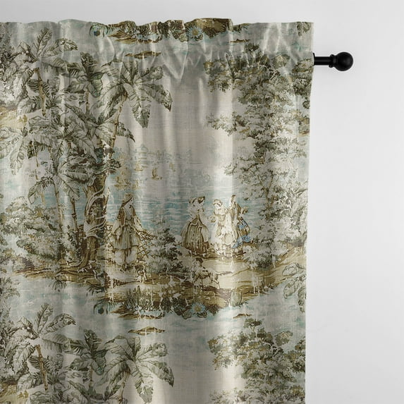 Countryside Natural/Aqua Pole Top Drapery Panel - Pair 50"x108"