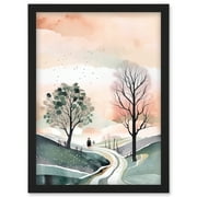 Countryside Path in Autumn Watercolour Landscape Artwork Framed Wall Art Print A4