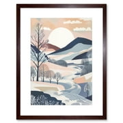 Countryside Path in Boho Hill Winter Landscape Artwork Framed Wall Art Print 9X7 Inch