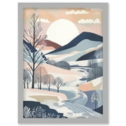 Countryside Path in Boho Hill Winter Landscape Artwork Framed Wall Art Print A4
