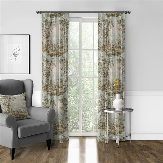 Countryside Pinch Pleat Drapery Panel, Natural & Aqua - 40 x 108 in. - Pack of 2