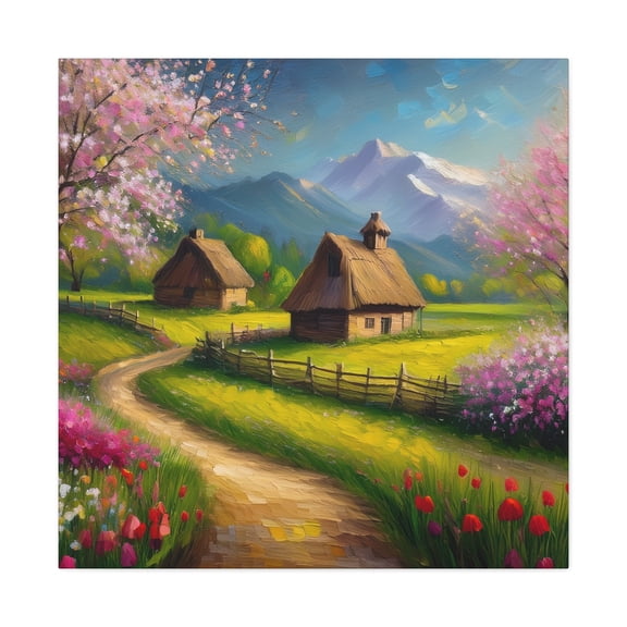 Countryside Spring Print Canvas, Oil Paint Print 20x20, 24x24, 30x30, 32x32, 36x36 Art Design Pine-Wood Inner Frame MC-108