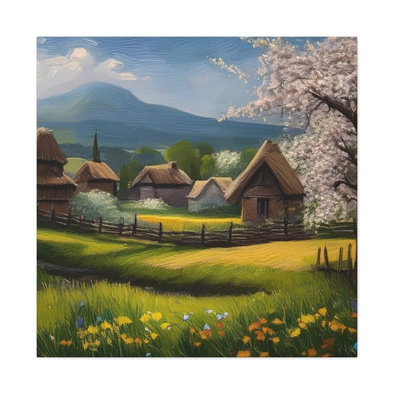 Countryside Spring Print Canvas, Oil Paint Print 20x20, 24x24, 30x30, 32x32, 36x36 Art Design Pine-Wood Inner Frame MC-110