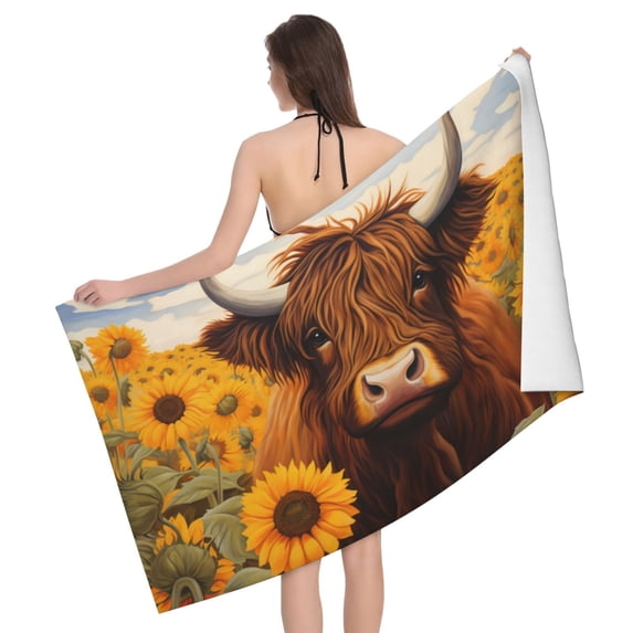 Countryside Sunflower Cow Bath Towel, Highly Absorbent towels for bathroom Quick Drying Microfiber Bath Towels for Body, Soft Shower Towels for Sport, Yoga, SPA, Gym 27x55in