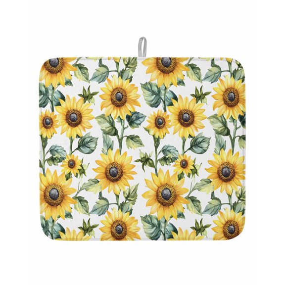 Countryside Sunflowers Dish Drying Mat 16x18 inch Leaf Vintage Watercolor Flower Field Super Absorbent Microfiber Dish Drying Pad for Kitchen Countertops Sink Dish Drainer Racks Bar Mats 1 Pack
