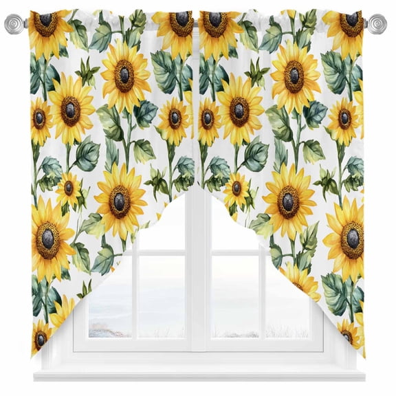 Countryside Sunflowers Swag Valances for Windows 2 Pack Leaf Vintage Watercolor Flower Field Swag Kitchen Curtains 45 Inches Long Rod Pocket Short Window Treatment for Kitchen Bathroom 36"x45"