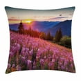 thumbnail image 1 of Countryside Throw Pillow Cushion Cover, Idyllic Spring Meadow on the Mountains with Flowers Rural Sunrise Landscape, Decorative Square Accent Pillow Case, 18 X 18 Inches, Pink Blue, by Ambesonne, 1 of 2