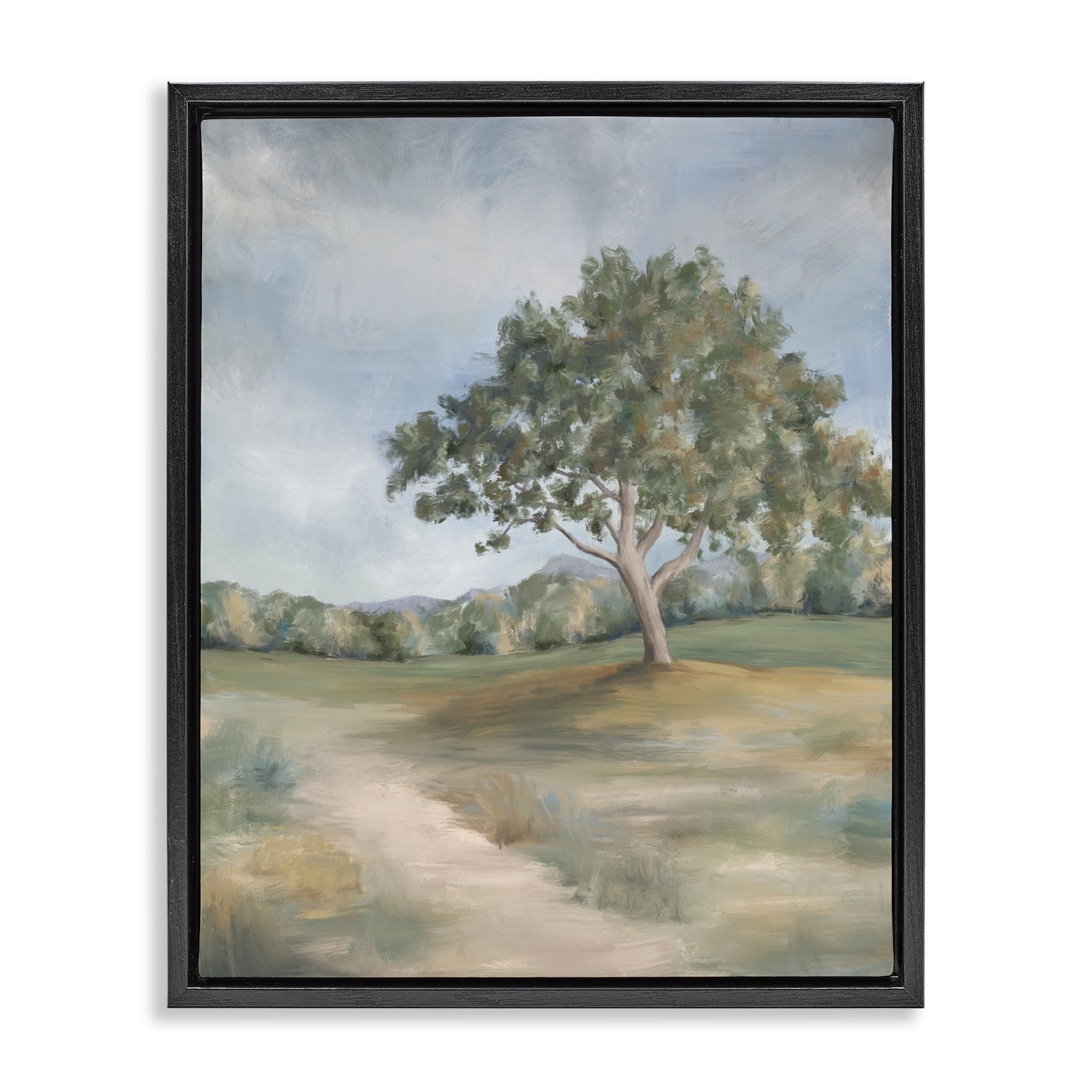 Countryside Tree Scenery Black Framed Floater Canvas Wall Art, design ...