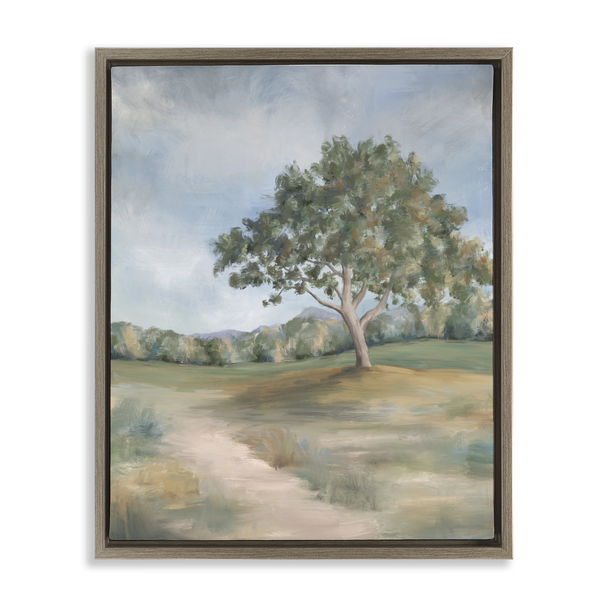 Countryside Tree Scenery Brown Framed Floater Canvas Wall Art, design by Leah Noel Art