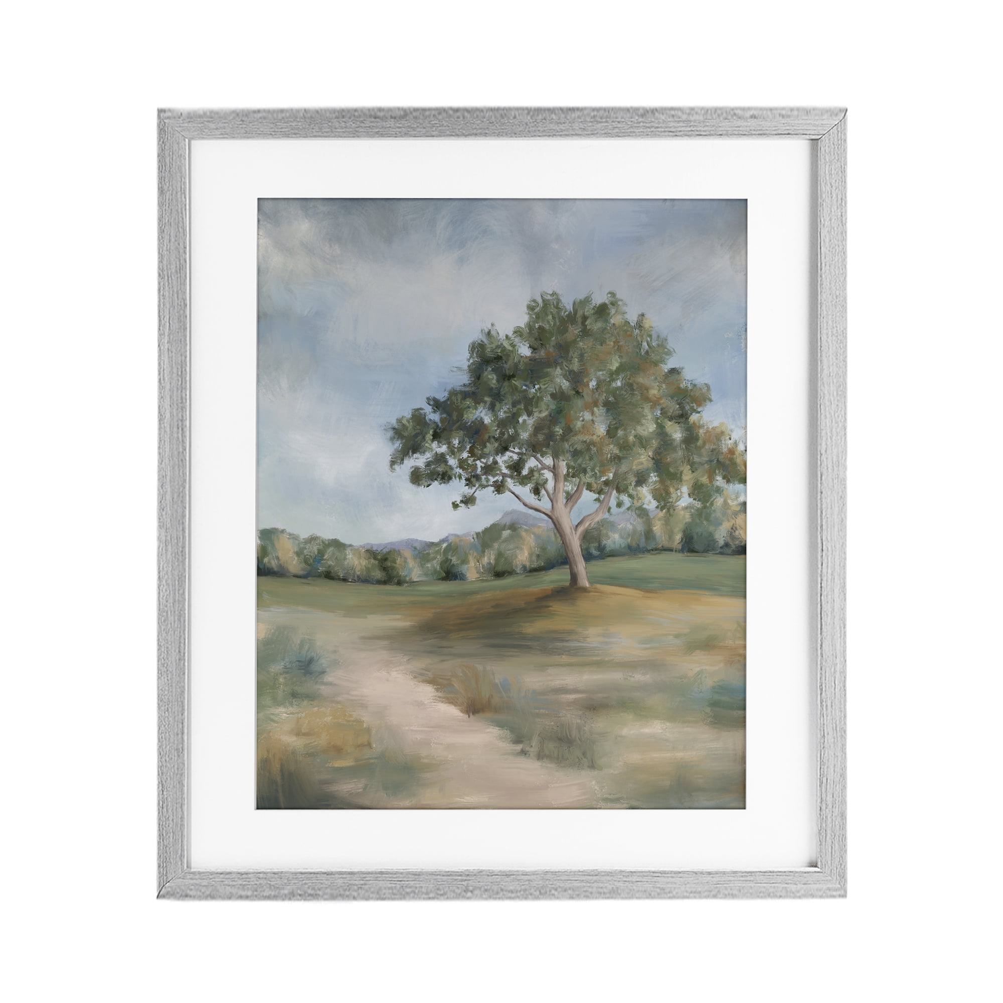Countryside Tree Scenery Gray Framed Print Under Glass, design by Leah Noel Art