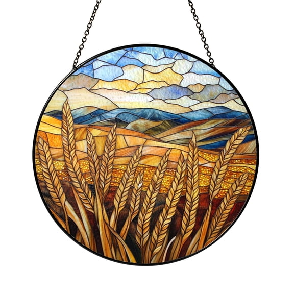 Countryside Wheat Meadow Stained Glass Style Window Hanging2301