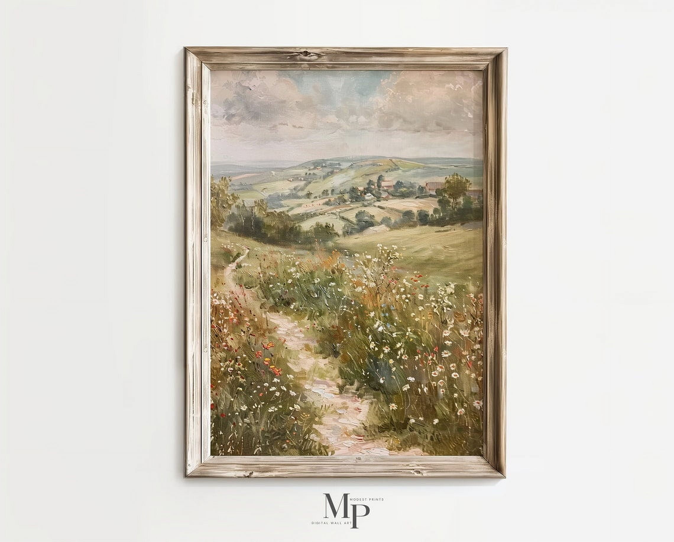 Spring Medoq Countryside Wildflowers Meadow Wall Art Print, Spring Summer Landscape ...