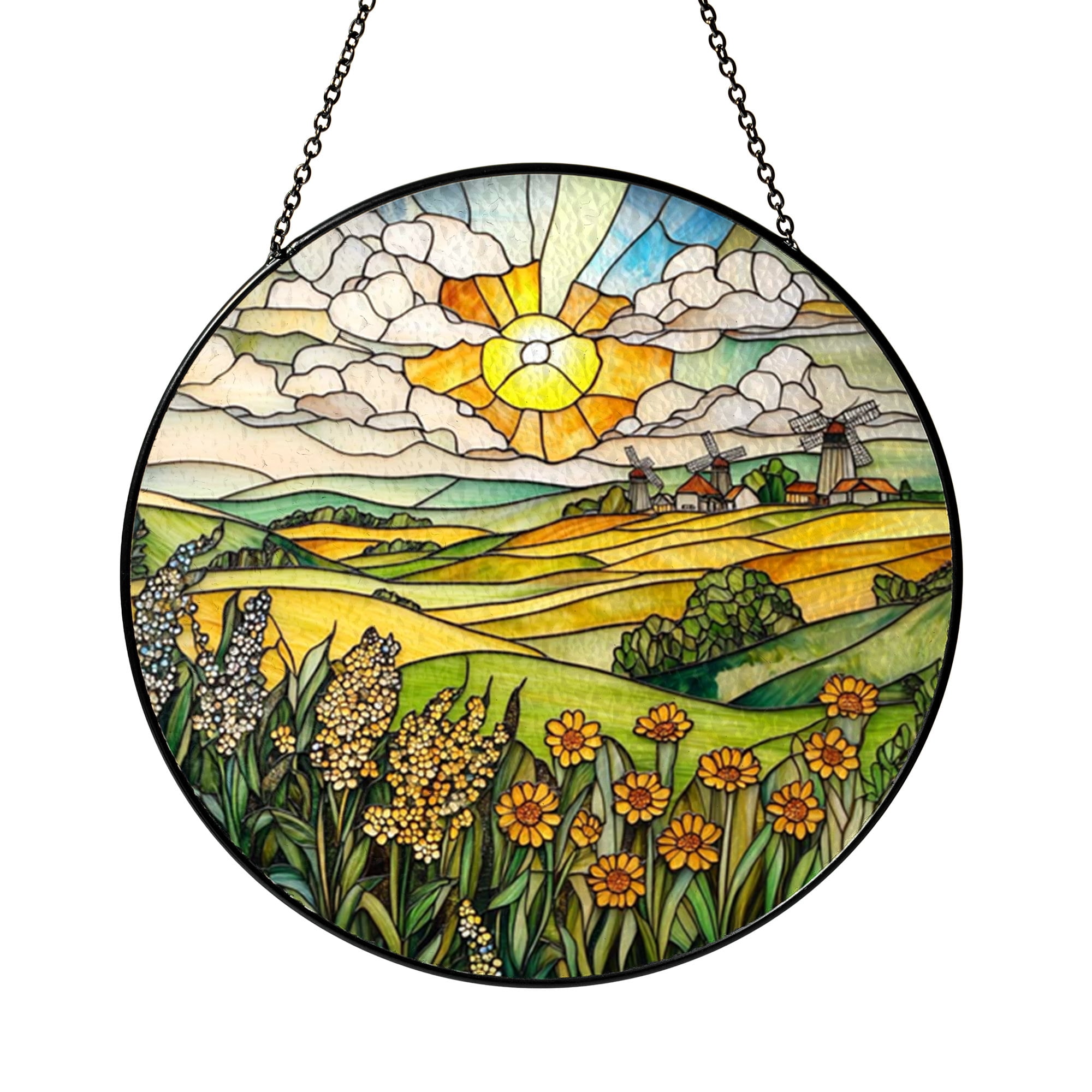 Countryside Windmill Faux Stained Glass Window Hanging - Walmart.com