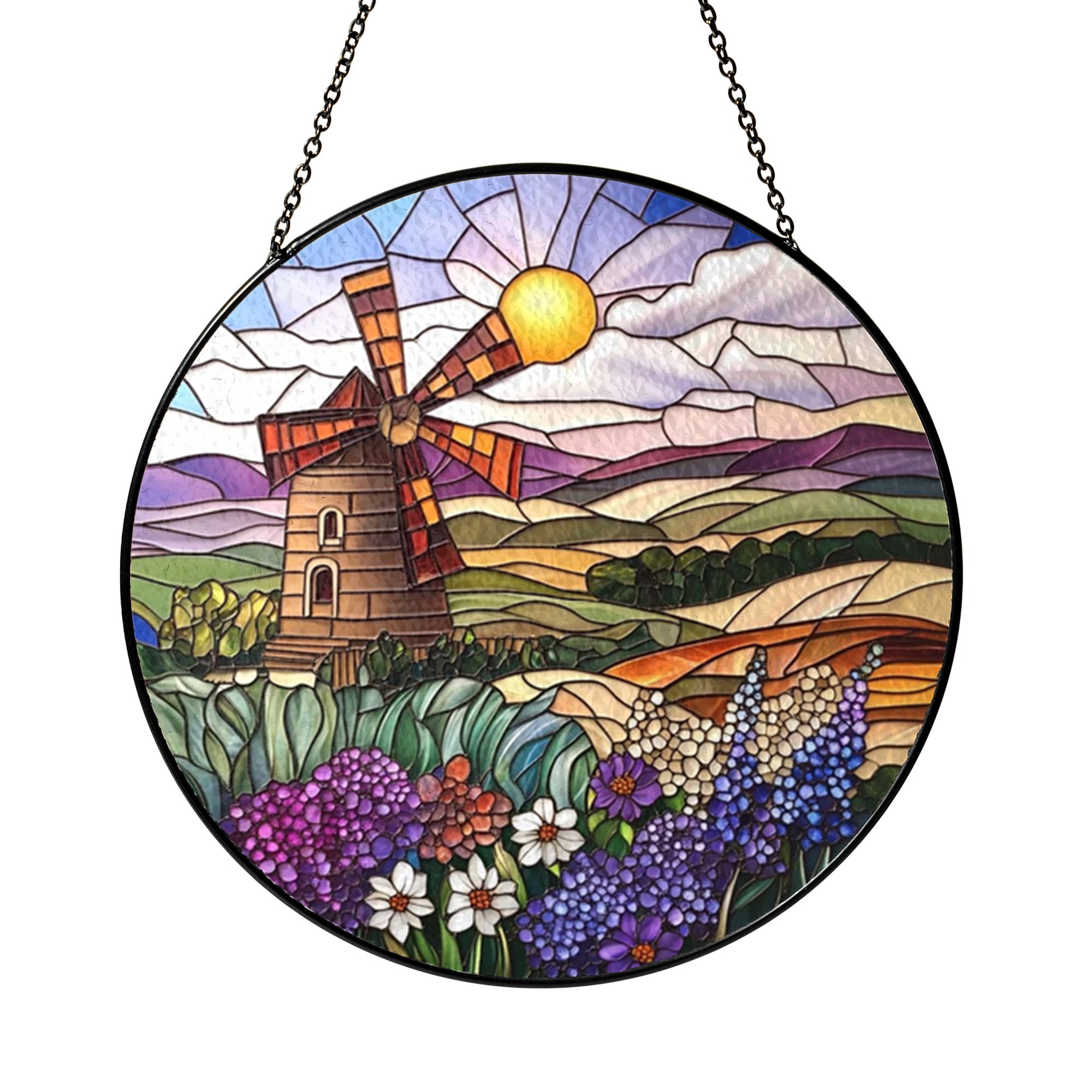 Window Drawing. Sign Countryside Windmill Scene Faux Stained Glass Window Art - Walmart.com