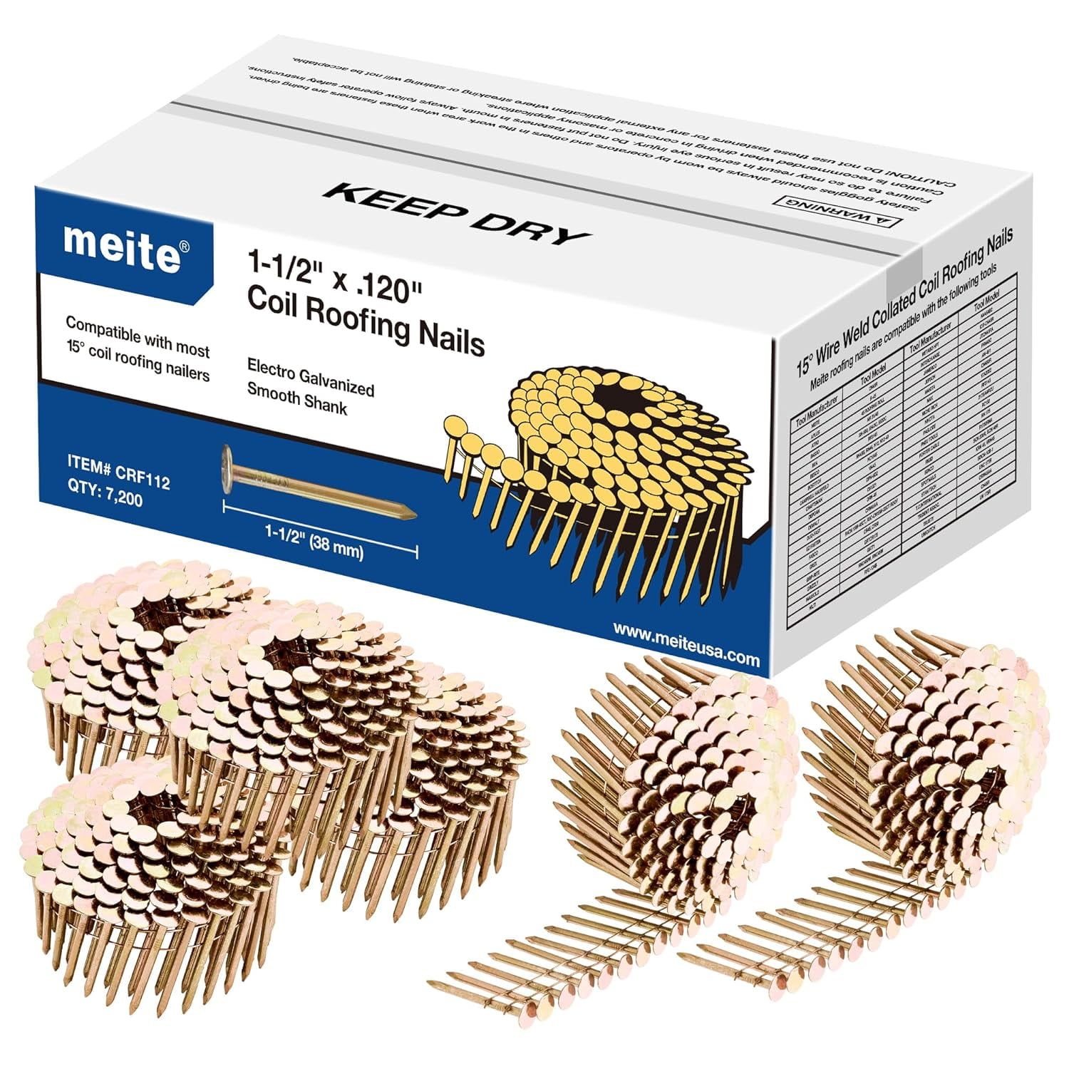 Counts Coil Roofing Nails, 11/2Inch × .120Inch 15 Degree Round Head