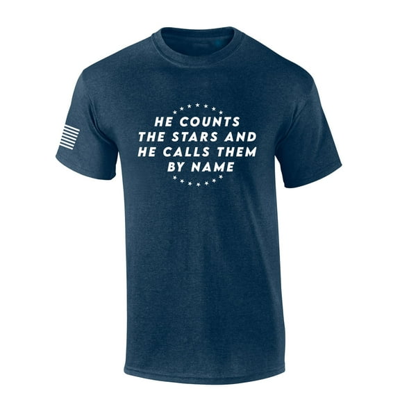 He Counts The Stars and Calls Them By Name Psalm 147:4 Bible Scripture Mens Christian Tshirt Jesus Cross Short Sleeve T-shirt Graphic Tee-Heather Navy-6xl