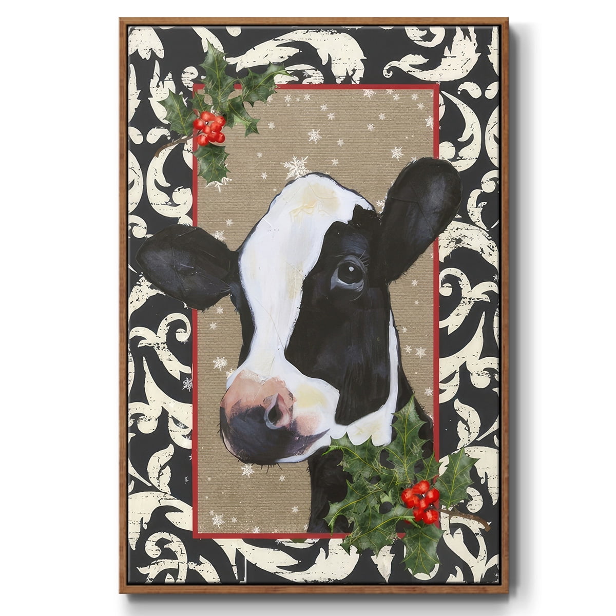 County Christmas Farm I - Framed Gallery Wrapped Holiday Canvas - 17 x 25 - Rosewood Frame