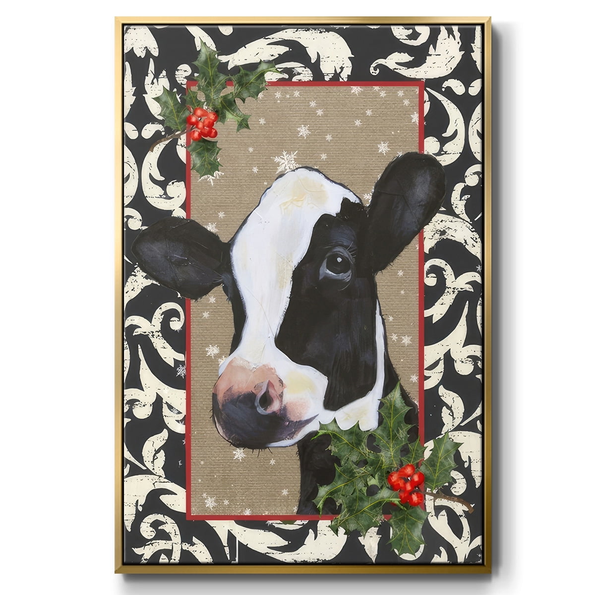 County Christmas Farm I - Framed Gallery Wrapped Holiday Canvas - 25 x 37 - Gold Frame