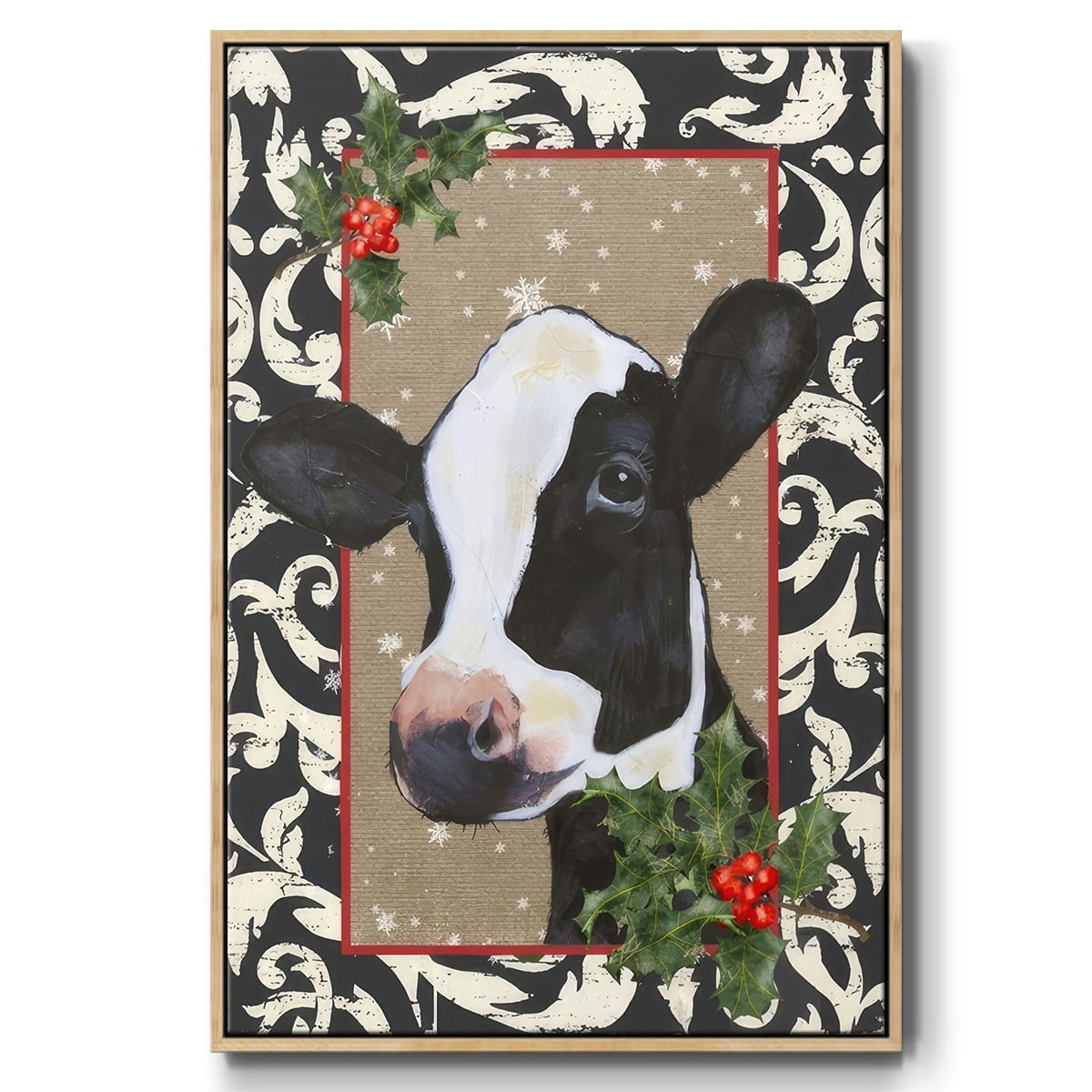 County Christmas Farm I - Framed Gallery Wrapped Holiday Canvas - 25 x 37 - Natural Wood Frame