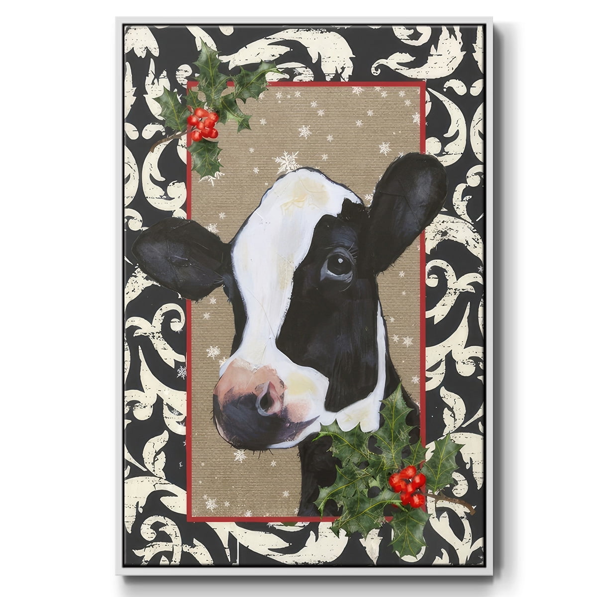 County Christmas Farm I - Framed Gallery Wrapped Holiday Canvas - 25 x 37 - White Frame