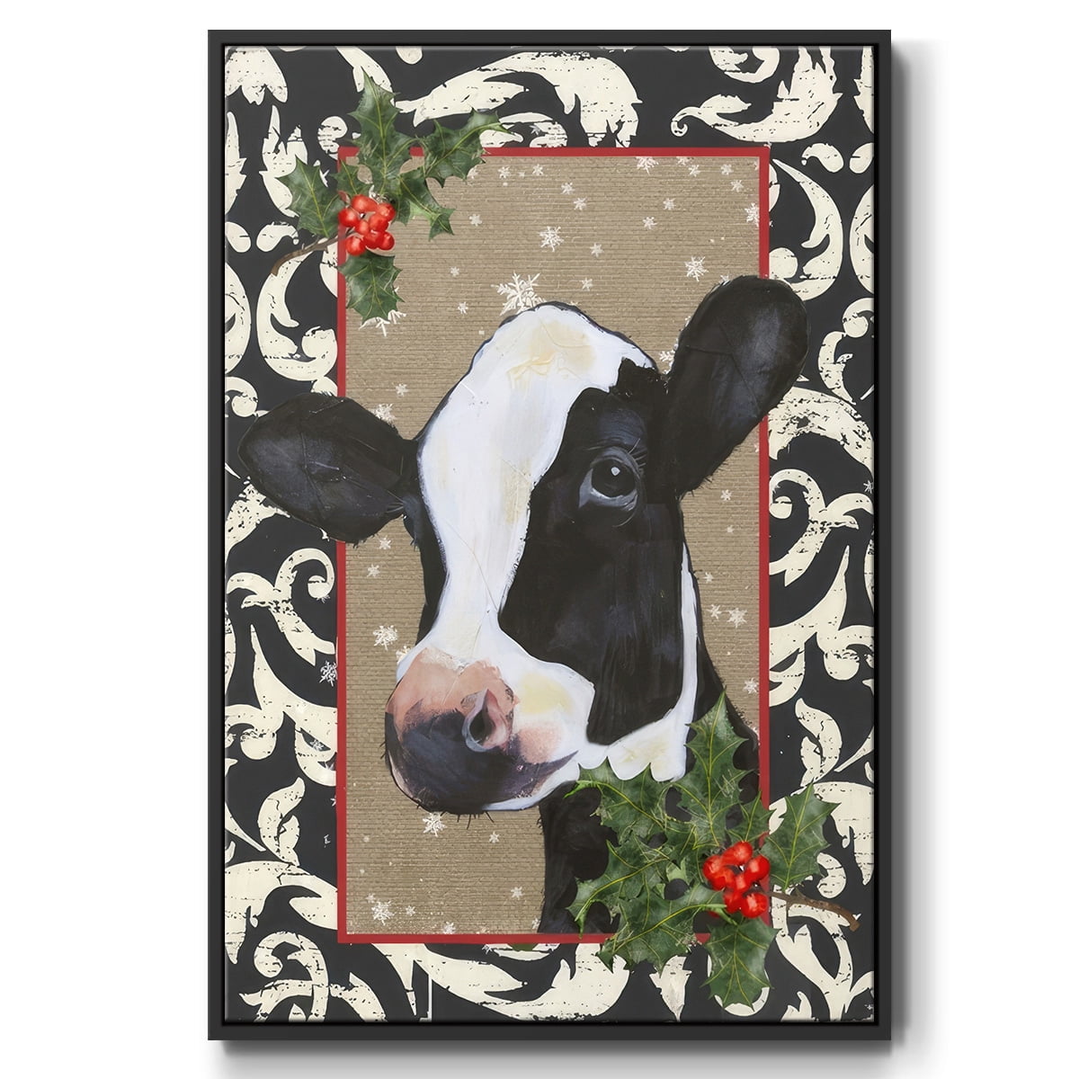 County Christmas Farm I - Framed Gallery Wrapped Holiday Canvas - 27 x 41 - Black Frame