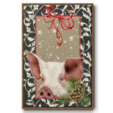 County Christmas Farm II - Framed Gallery Wrapped Holiday Canvas - 17 x 25 - Rosewood Frame