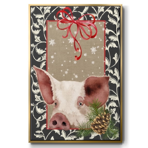 County Christmas Farm II - Framed Gallery Wrapped Holiday Canvas - 25 x 37 - Gold Frame