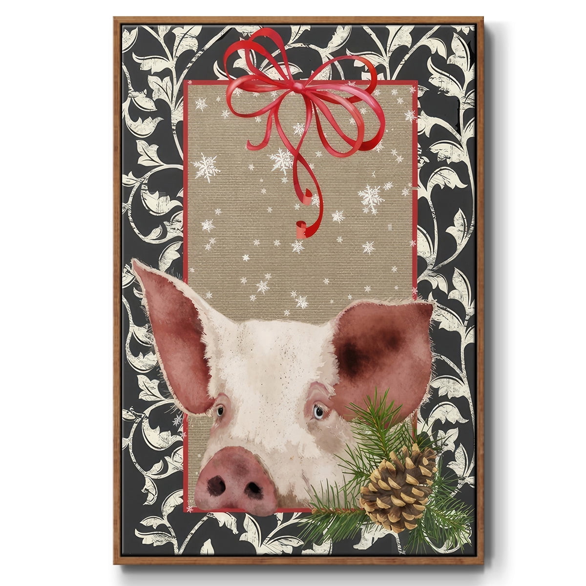 County Christmas Farm II - Framed Gallery Wrapped Holiday Canvas - 25 x 37 - Rosewood Frame