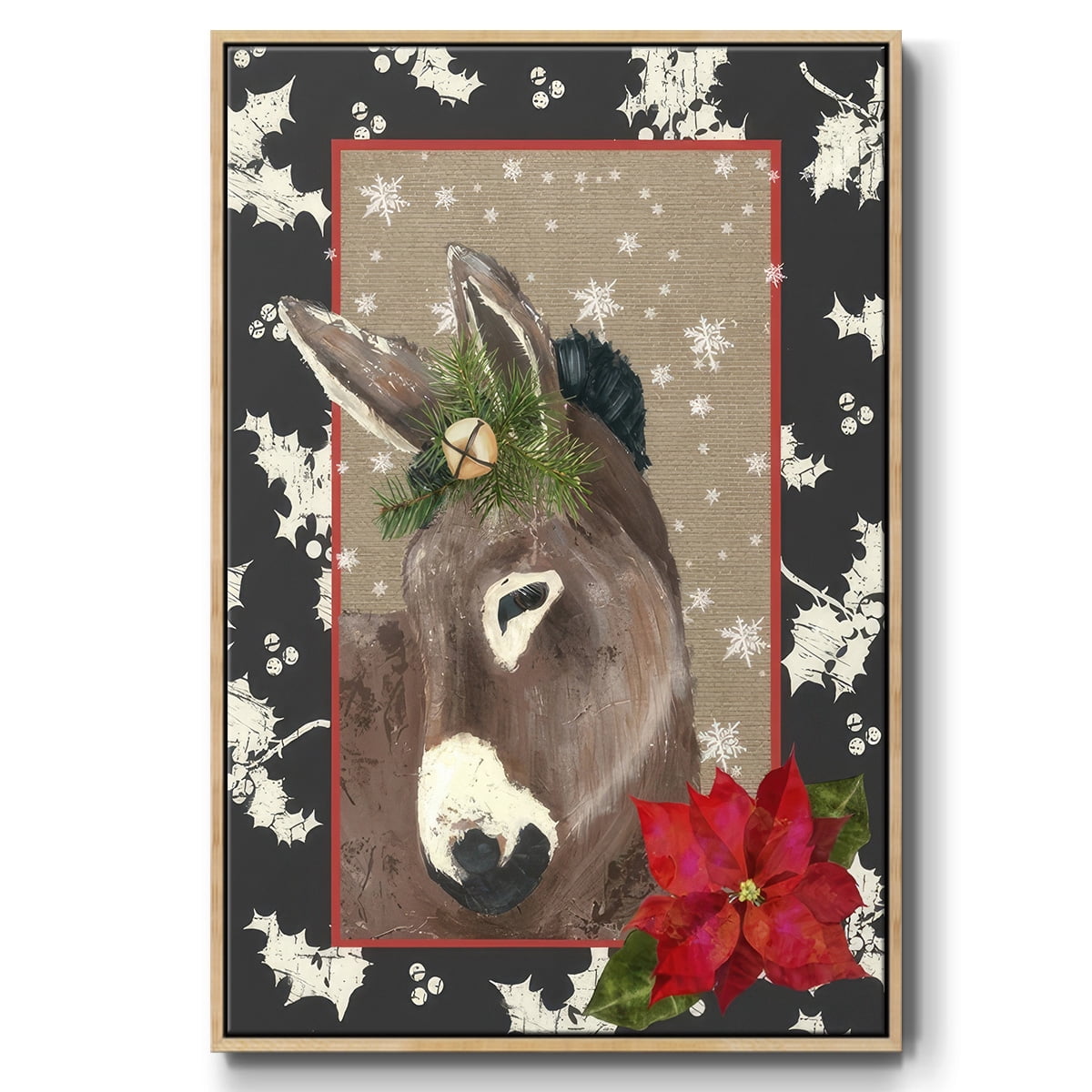 County Christmas Farm III - Framed Gallery Wrapped Holiday Canvas - 27 x 41 - Natural Wood Frame