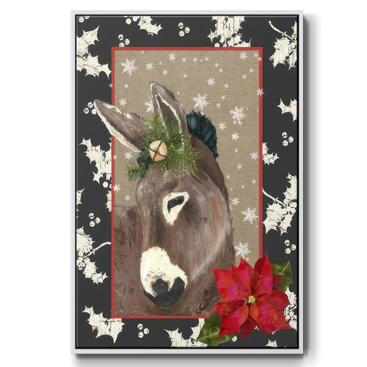 County Christmas Farm III - Framed Gallery Wrapped Holiday Canvas - 27 x 41 - White Frame