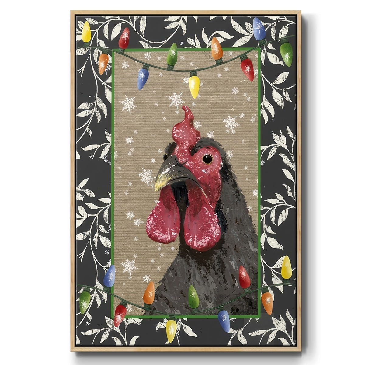 County Christmas Farm IV - Framed Gallery Wrapped Holiday Canvas - 27 x 41 - Natural Wood Frame