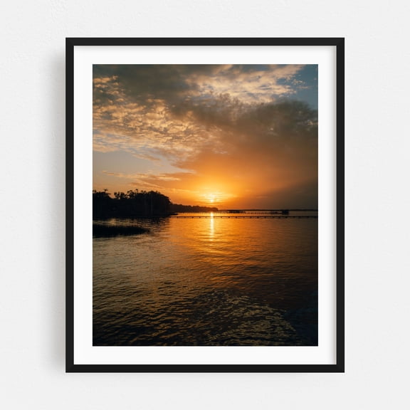 County Dock Sunset, Jacksonville - Jacksonville Florida Photography Sunset Seascape Landscape Water Coastal Nature Scenic Black Framed Wall Art Print 6 x 8 inches