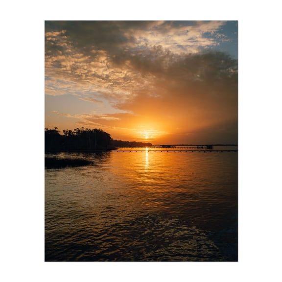 County Dock Sunset, Jacksonville - Jacksonville Florida Photography Sunset Seascape Landscape Water Coastal Nature Scenic Unframed Wall Art Print 6 x 8 inches