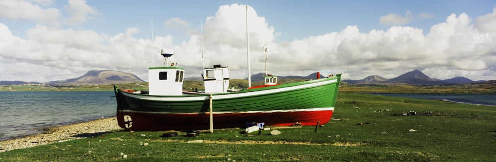 County Donegal Ireland Boat Docked On Shore Canvas Art - The Irish Image Collection Design Pics (44 x 15)