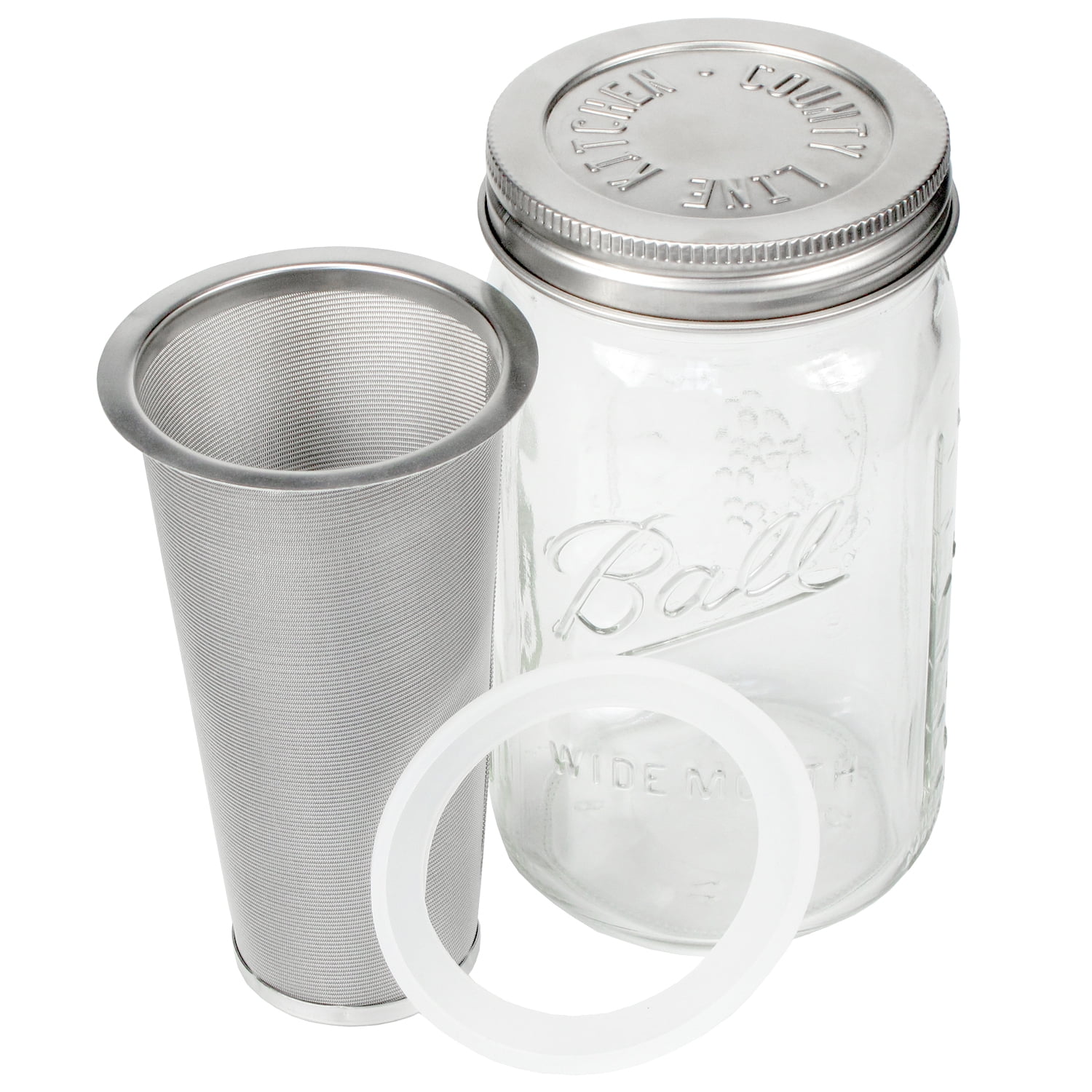 County Line Kitchen Mason Jar Cold Brew Coffee Maker, 1 Quart, with Stainless Steel Lid