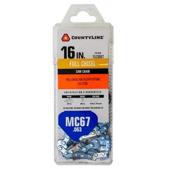CountyLine 76367TSC Chainsaw Chain 16 Inch 67 Link Full Chisel Steel