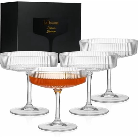 Coupe Glasses | Set of 4 | 7oz Premium Crystal Cocktail Glassware for Champagne, Martini, Cosmopolitan & More | Elegant Stemmed Glasses in Gift Box$$Home Decor, Kitchen, & Other