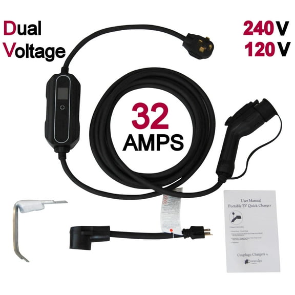 Couplago ,32 AMP, (7.68 KW), EV Charging Station - Level 2- EVSE- Charger for Electric Vehicles, You Set The AMPS- 32 AMP, 24 AMP, 20 AMP, 16AMP, 10 AMP -with 14-50P Power Plug