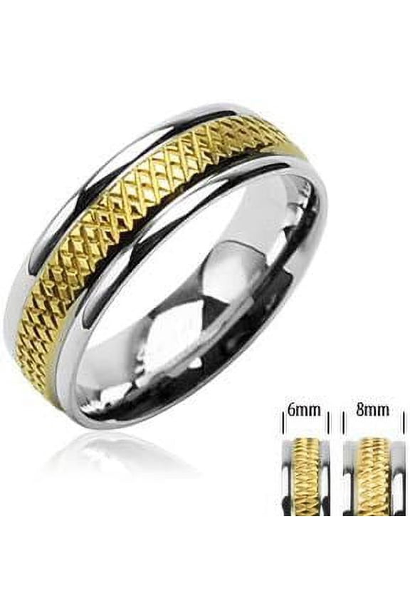 Couple 316L Surgical Stainless Steel Rings/Grooved IP Gold Center