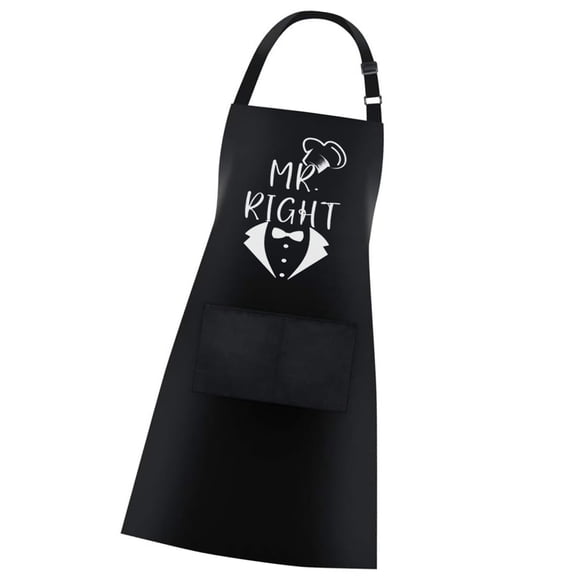 Couple Apron Set Polyester Kitchen Cooking Apparel Adjustable Ties & Mrs Design Black Matching Outfit Protections