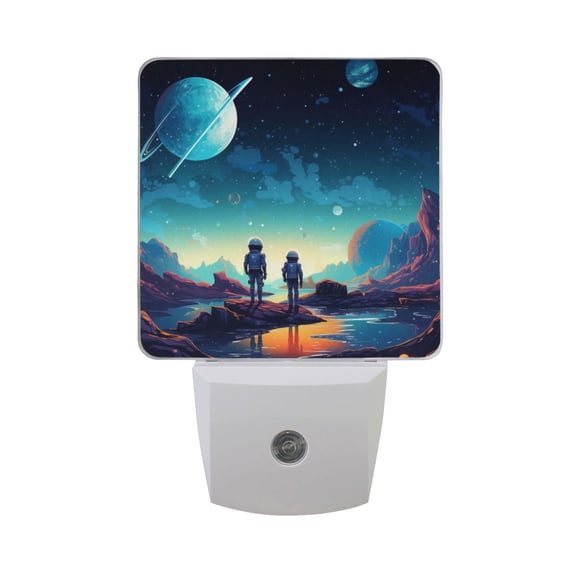 Couple Astronaut on Planet Night Light 2 Pack LED Nightlight Plug into Wall Dusk to Dawn Sensor Soft White