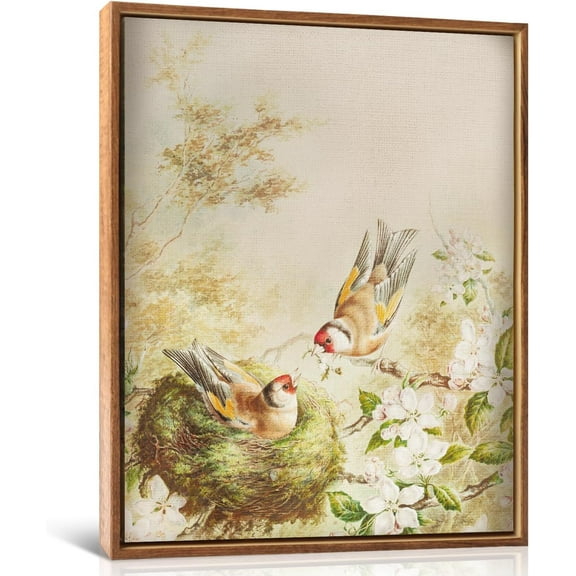 Couple Birds Oil Painting Birds Nest Canvas Wall Art Botanical Bird Picture Wall Decor Unframed Spring Hummingbird Artwork Bird Themed Vintage Unframed Art Poster Gift for Family Restroom
