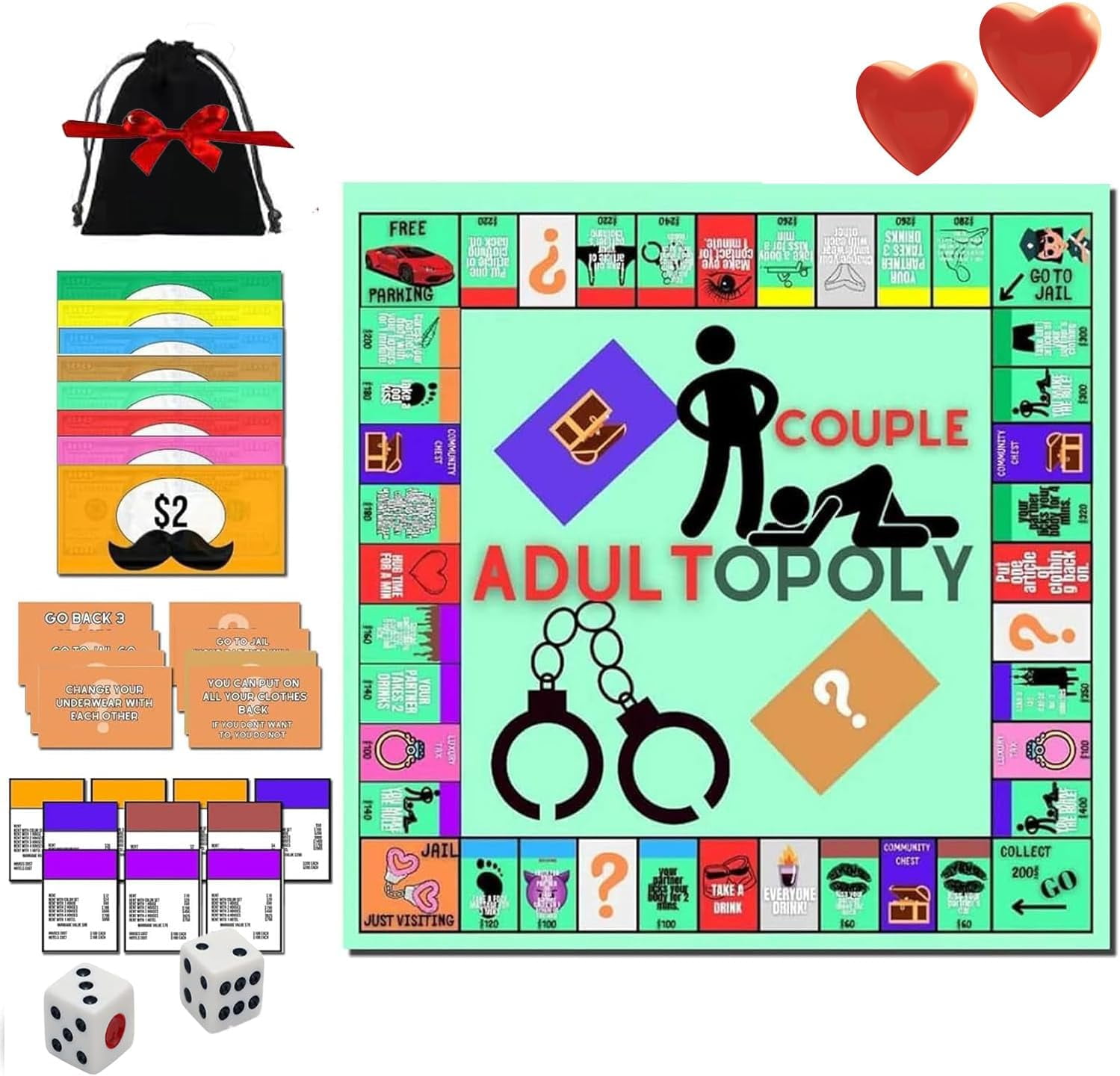 Couple Board Game, 20 * 20in Adultopoly Board Game, Couple Adult Opoly