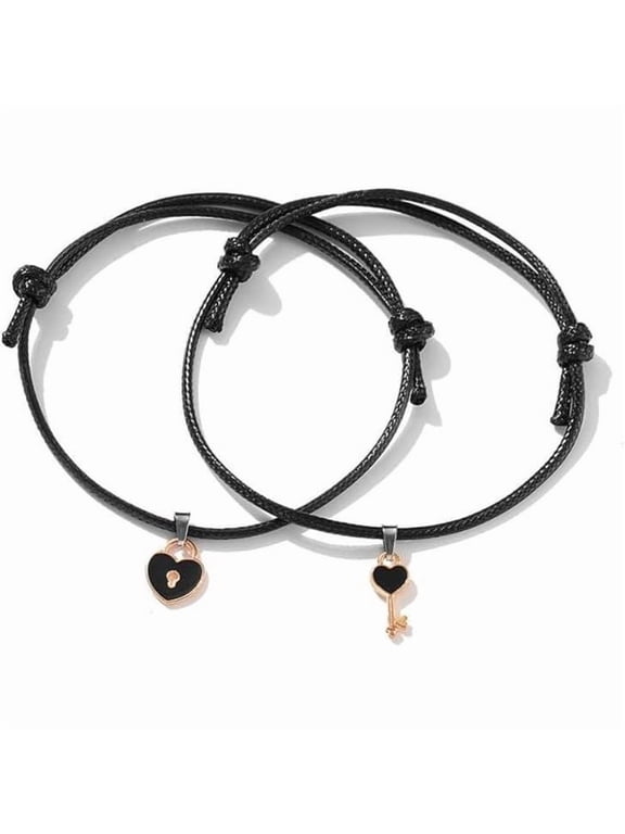 Couple Bracelet Chic Adjustable Resin Key Heart Lock Chain Bangle for Valentine's Day Gift Birthday Present