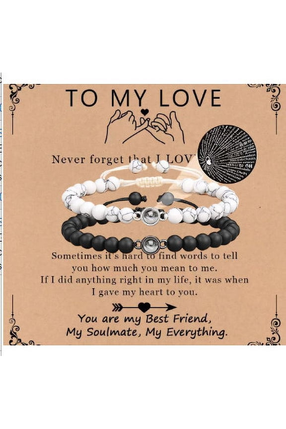 Couple Bracelet Gifts for Men Women - Promise Relationship Handmade Black White Bracelets Jewelry Set, Friendship Matching Couples Bracelets Present for Boyfriend Girlfriend BF GF Husband Wife Projec