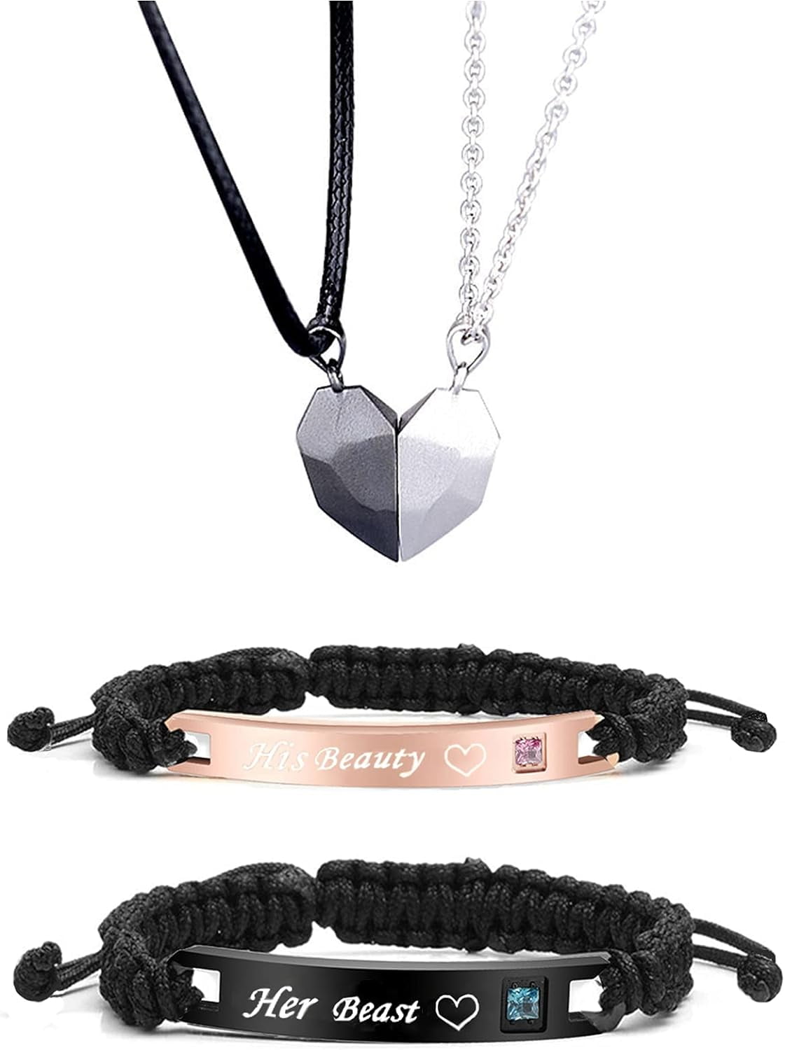 YALLNASL Couple Matching Necklaces - 'A Piece Of Him & Her' I Love You Gifts For Husband, Wife, Boyfriend, Girlfriend