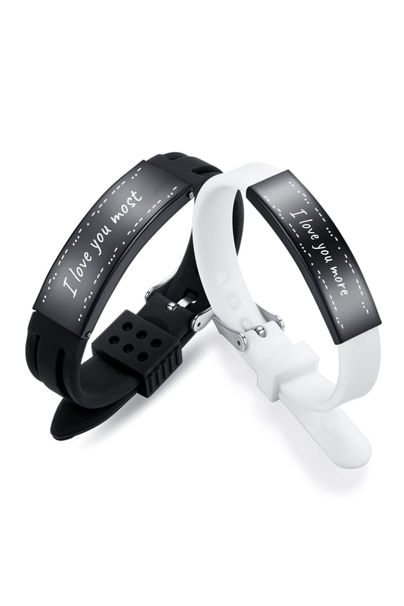 Couple Bracelet Set with Morse Code "I Love You" w/ Stainless Steel, Silicone
