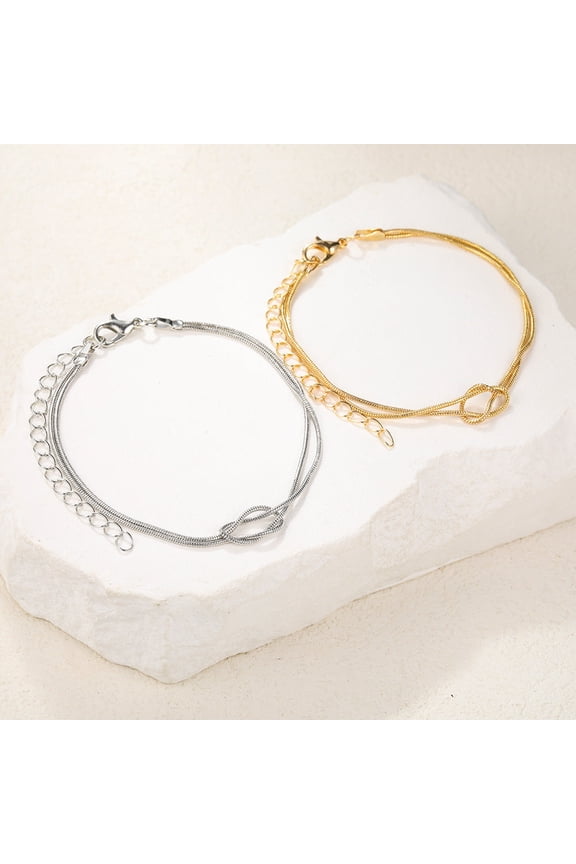 Couple Bracelets Matching Set His and Hers Two-Piece Simple Geometric Design Bracelets Gold and Silver Electroplated Alloy Jewelry Gift For Lovers