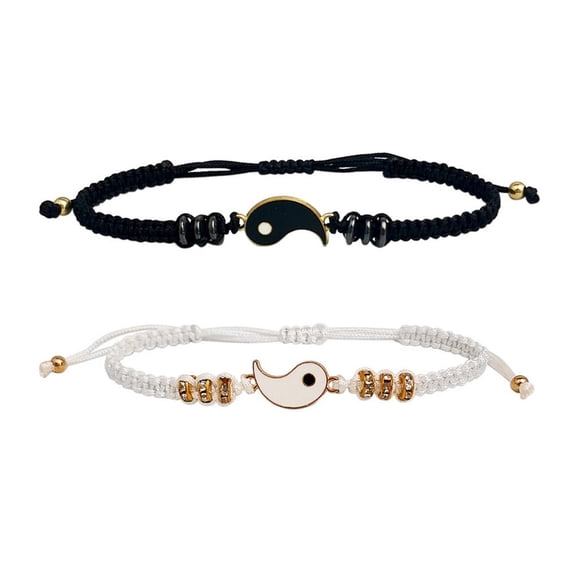 Couple Bracelets Set Matching Yin Yang Adjustable Cord Bracelet Symbolizing Love For Boyfriend And Girlfriend Perfect As Valentines Gift