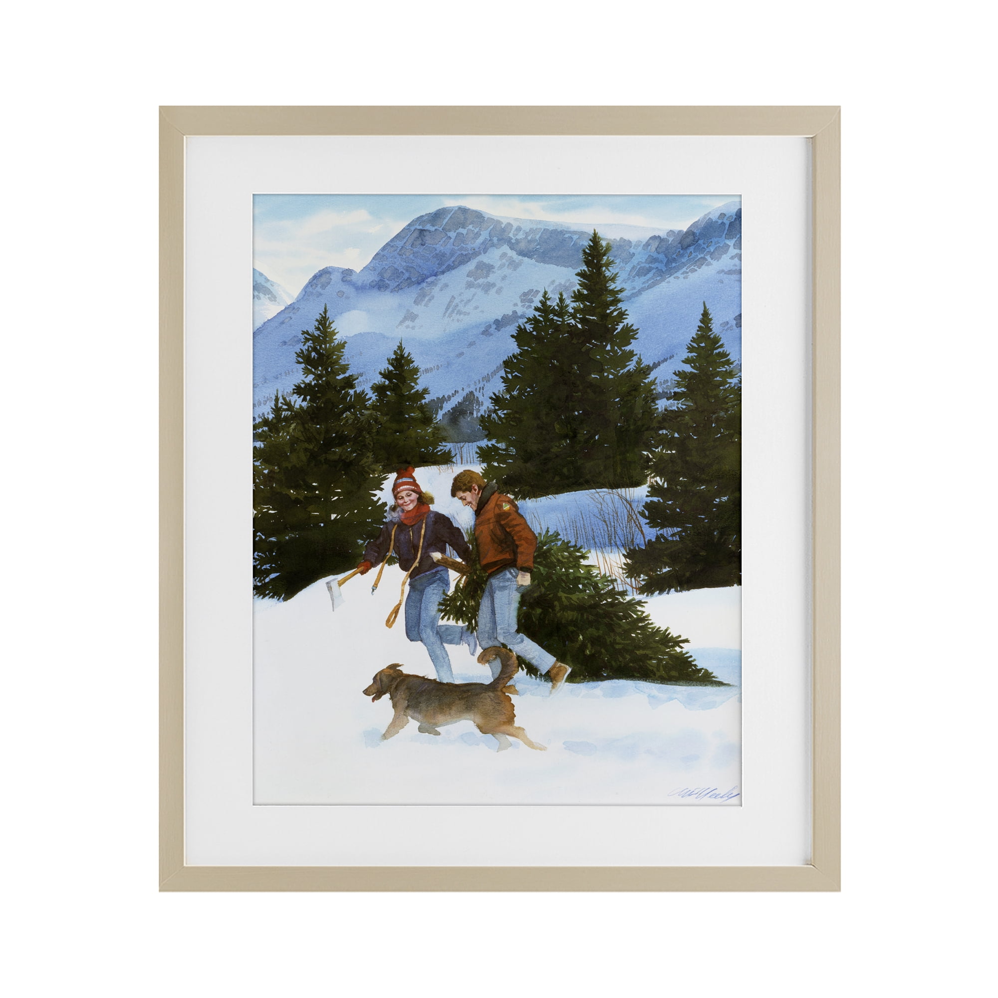 Couple Bringing Home Tree Birch Framed Print Under Glass, design by Wind River Studios